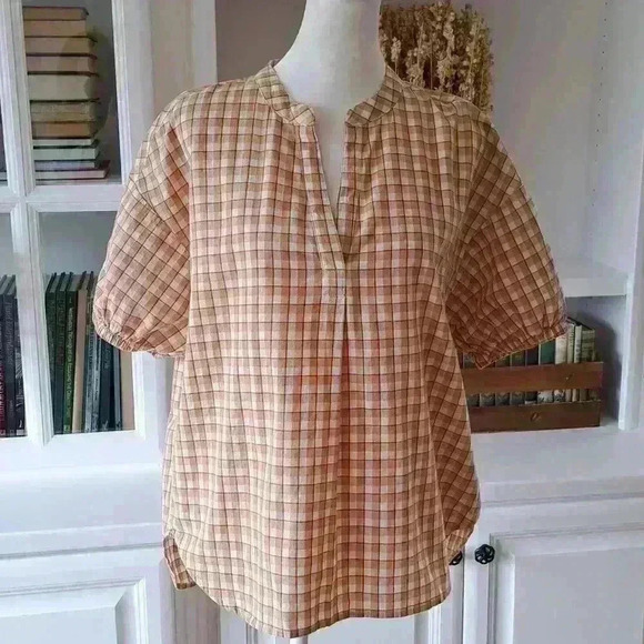 Madewell Checkered Popover Top - Picture 1 of 7